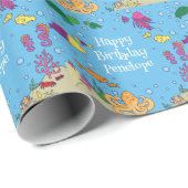 海の動物の下にかわいい第1の誕生日パーティー ラッピングペーパー (ロールコーナー)