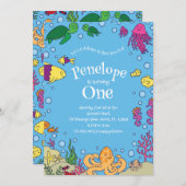 海の動物の下にかわいい第1の誕生日パーティー 招待状 (正面/裏面)