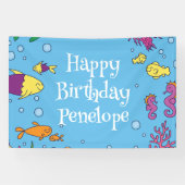 海の動物の下にかわいい第1の誕生日パーティー 横断幕 (横)