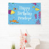 海の動物の下にかわいい第1の誕生日パーティー 横断幕 (インサイチュ)