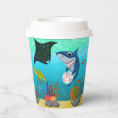 海の動物の子供の誕生日パーティーの下 紙コップ (裏面)