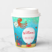 海の動物の子供の誕生日パーティーの下 紙コップ (正面)