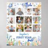 海の動物の少年の誕生日写真マイルストーンサイン ポスター (正面)