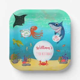 海の動物の水のバブル誕生日パーティーの下 ペーパープレート