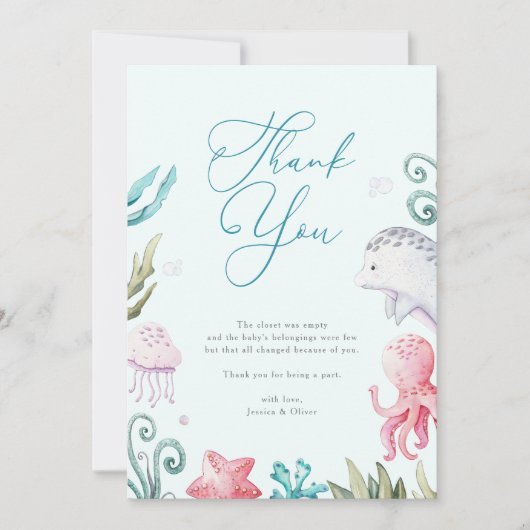 海の動物の海男の子のシャワー サンキューカード (正面)