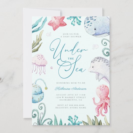 海の動物の海男の子のシャワー 招待状 (正面)