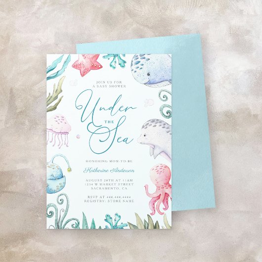 海の動物の海男の子のシャワー 招待状