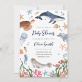 海の動物の航海の下で赤ちゃんシャワー 招待状 (正面)