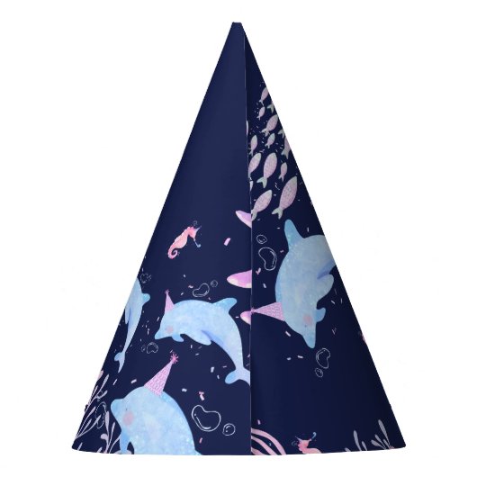 海の動物の誕生日の下 パーティーハット (裏面)