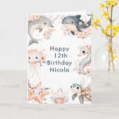 海の動物の誕生日パーティーの下で カード (黄色い花)