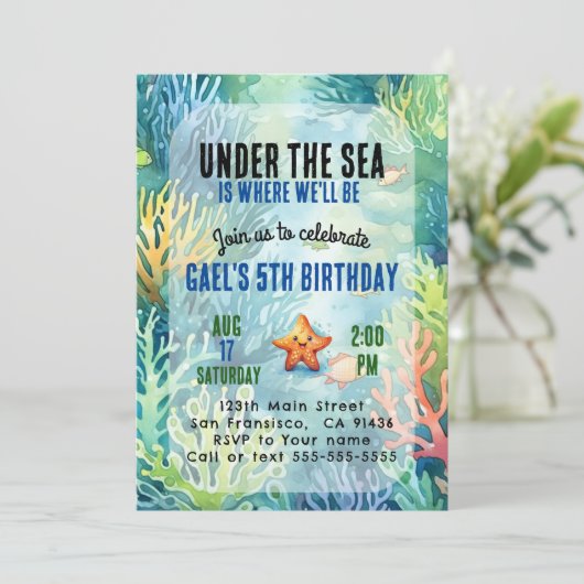 海の動物の誕生日パーティーの招待の下 招待状 (スタンド正面)