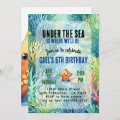 海の動物の誕生日パーティーの招待の下 招待状 (正面/裏面)