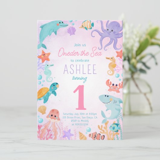海の動物の誕生日パーティーの招待の下 招待状 (スタンド正面)