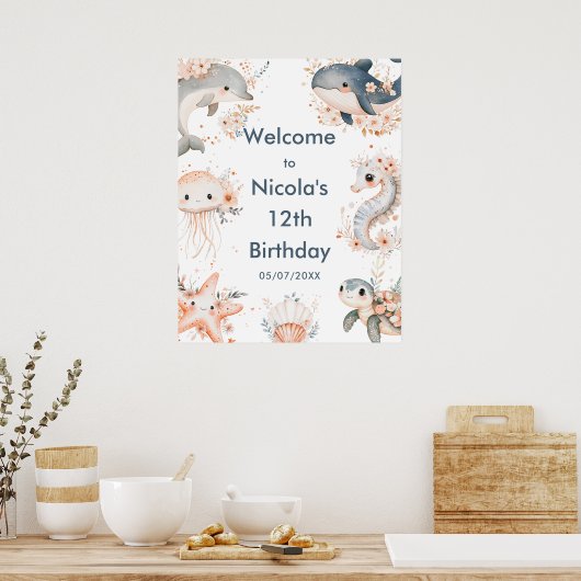海の動物の誕生日パーティーへようこそ ポスター (キッチン)
