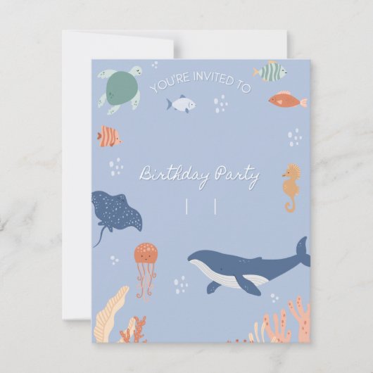 海の動物の誕生日パーティー夏の子供の招待 シーズンカード (正面)
