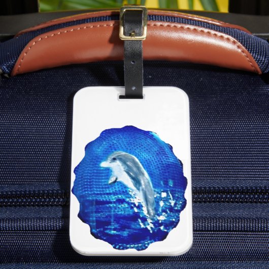 海の動物アートがイルカを跳躍 ラゲッジタグ (正面インサイチュ2)