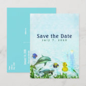 海の動物 ビーチ 水彩 エレガント セーブ・ザ・デート 案内ポストカード (正面/裏面)