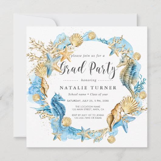 海の卒業のパーティの招待状の下 招待状 (正面)