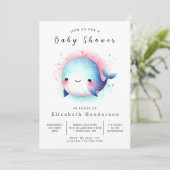 海の印刷可能なクジラの赤ちゃんシャワー 招待状 (スタンド正面)