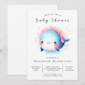 海の印刷可能なクジラの赤ちゃんシャワー 招待状 (正面/裏面)