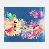 海の友だちと一緒の美しい人魚 フリースブランケット (正面(横))