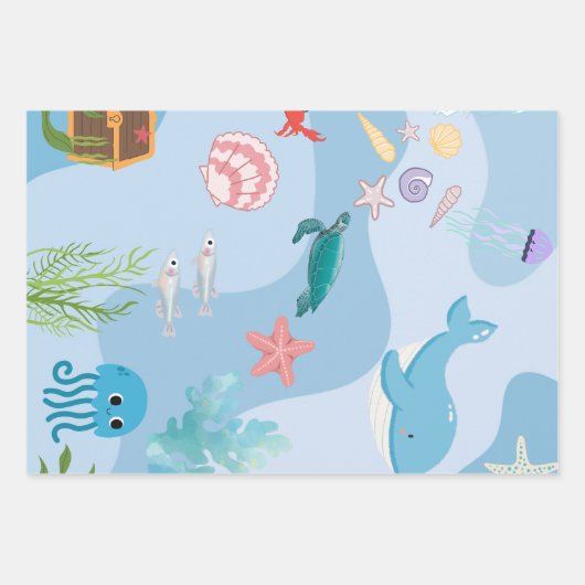 海の友だちの下にかわいい ラッピングペーパーシート (正面2)