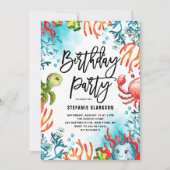 海の友人の誕生日パーティーの下の水の色 招待状 (正面)