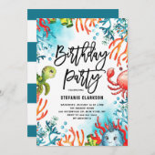 海の友人の誕生日パーティーの下の水の色 招待状 (正面/裏面)