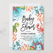 海の友達下の水の色ベビーシャワー 招待状 (正面)