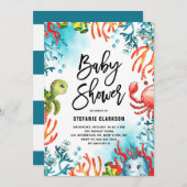 海の友達下の水の色ベビーシャワー 招待状 (正面/裏面)