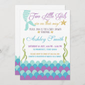 海の双子の下の人魚ベビーシャワー招待状 招待状 (正面/裏面)