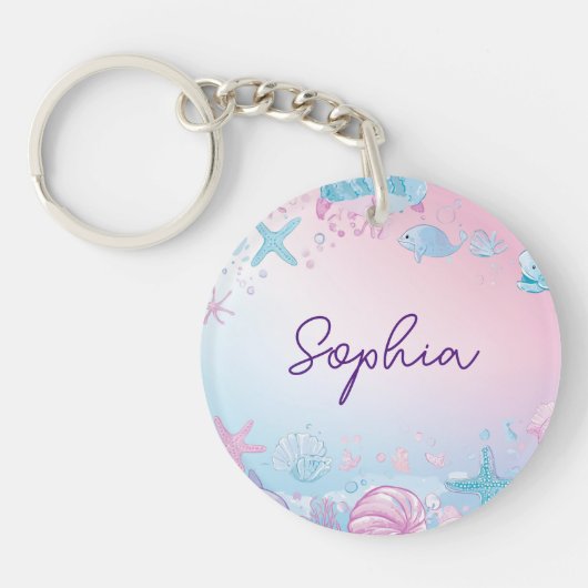 海の名の下の可愛い女の子マーメイドのキーリング キーホルダー (正面)