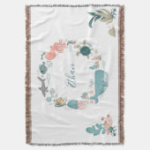 海の名前の下のパーソナライズされた子供の水色 スローブランケット (正面縦)