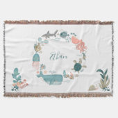 海の名前の下のパーソナライズされた子供の水色 スローブランケット (正面)