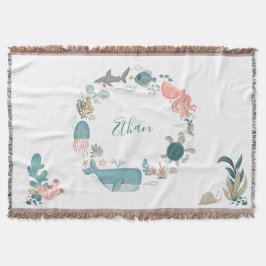 海の名前の下のパーソナライズされた子供の水色 スローブランケット