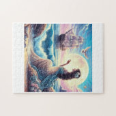 海の向こうに座っている美しい少女のファンタジー ジグソーパズル (横)