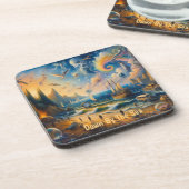 海の向こうに浮かぶ、超現実的な海岸沿いの夢の風景 コースター (左側)