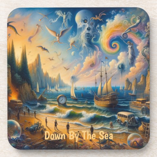 海の向こうに浮かぶ、超現実的な海岸沿いの夢の風景 コースター (正面)