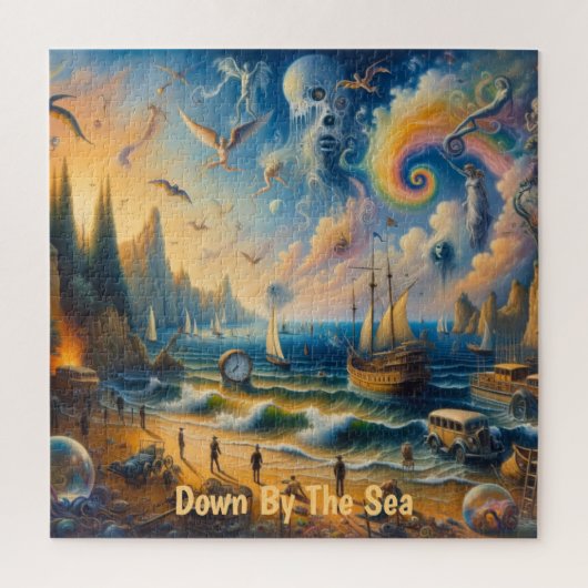 海の向こうに浮かぶ、超現実的な海岸沿いの夢の風景 ジグソーパズル (縦)