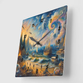 海の向こうに浮かぶ、超現実的な海岸沿いの夢の風景 スクエア壁時計 (傾斜)