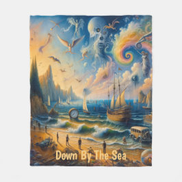 海の向こうに浮かぶ、超現実的な海岸沿いの夢の風景 フリースブランケット