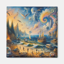 海の向こうに浮かぶ、超現実的な海岸沿いの夢の風景 マグネット