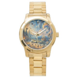 海の向こうに浮かぶ、超現実的な海岸沿いの夢の風景 腕時計