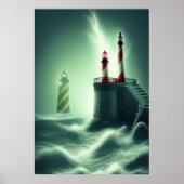 海の向こうに灯台がある | AIアートポスター ポスター (正面)