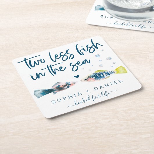 海の四角い紙のコア結婚に二匹の魚を スクエアペーパーコースター (アングル)