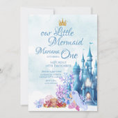 海の城の下で人魚1歳の誕生日 招待状 (正面)