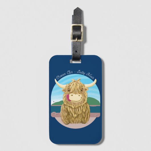 海の塩辛い毛を搭載するスコットランドの高地牛 ラゲッジタグ (正面縦)