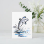 海の墨絵で躍動するイルカ ポストカード (スタンド正面)