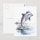 海の墨絵で躍動するイルカ ポストカード (正面/裏面)