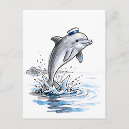 海の墨絵で躍動するイルカ ポストカード